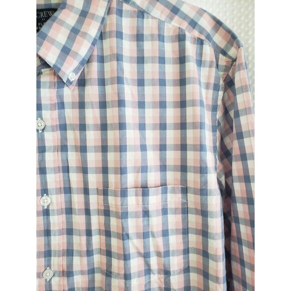 J Crew Long Sleeve Shirt Mens XL Slim Flex Wash Blue Pink Gingham Easter Spring - Picture 3 of 5
